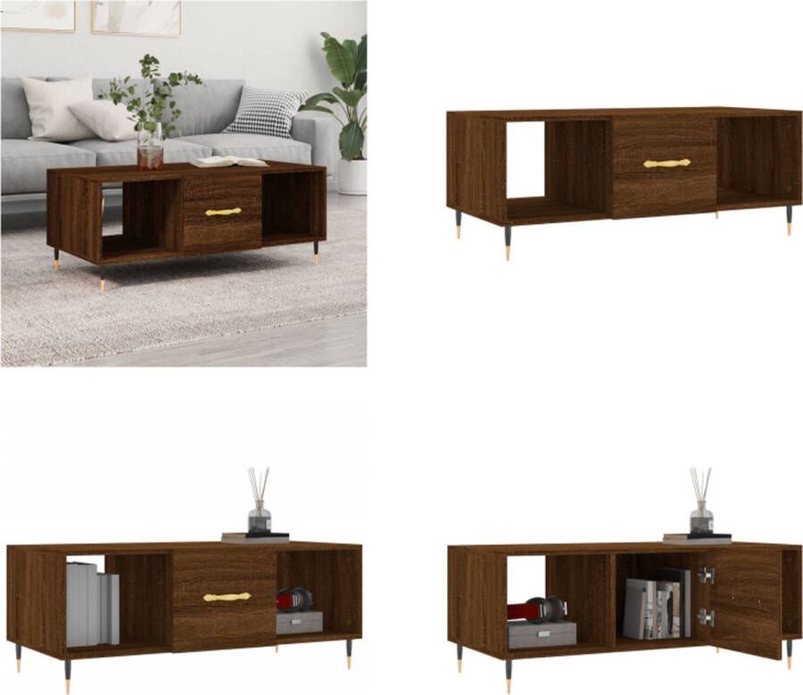 VidaXL -Salontafel-102x50x40-cm-bewerkt-hout-bruin-eikenkleur Salontafel Houten Salontafel Bruine Salontafel Bijzettafel Tv Tafels Salon Meubilair Living Room Furniture Salontafel Salontafels Tafel Bijzettafel - Foto 4