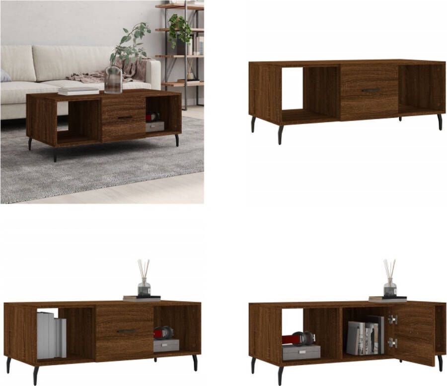 VidaXL -Salontafel-102x50x40-cm-bewerkt-hout-bruin-eikenkleur Salontafel Houten Salontafel Bruine Salontafel Bijzettafel Tv Tafels Salon Meubilair Living Room Furniture Salontafel Salontafels Tafel Bijzettafel - Foto 2