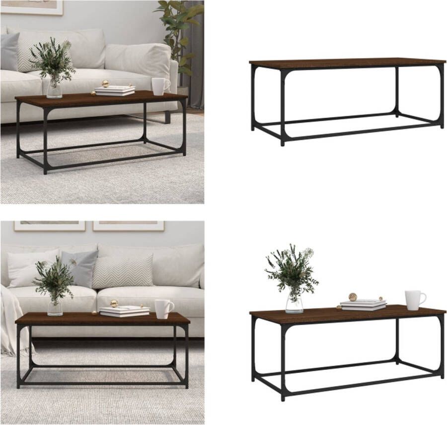 VidaXL Salontafel 102x50x40 cm bewerkt hout en ijzer bruin eikenkleur Salontafel Salontafels Tafel Bijzettafel