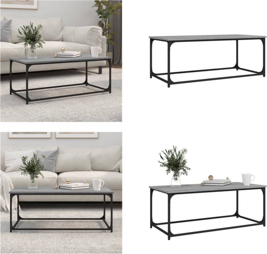 VidaXL Salontafel 102x50x40 cm bewerkt hout en ijzer grijs sonoma Salontafel Salontafels Tafel Bijzettafel