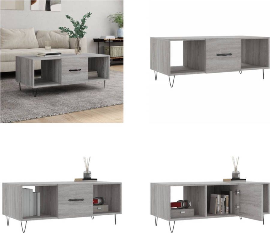 VidaXL -Salontafel-102x50x40-cm-bewerkt-hout-grijs-sonoma-eikenkleurig Salontafel Salontafels Tafel Bijzettafel - Foto 6