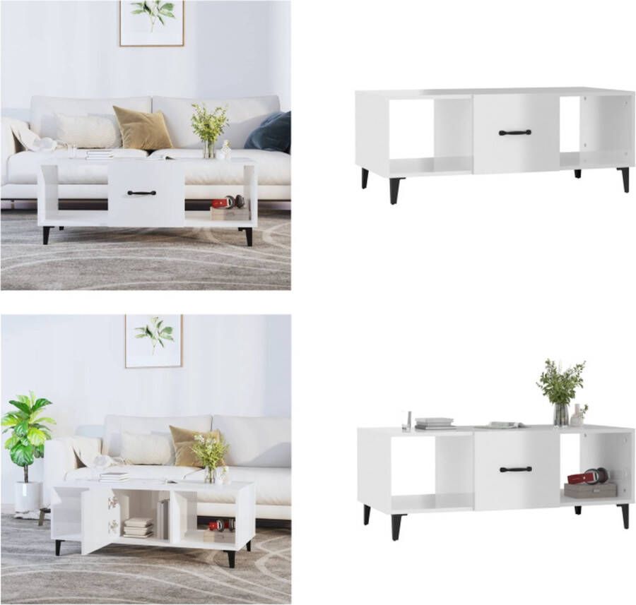 VidaXL Salontafel 102x50x40 cm bewerkt hout hoogglans wit Salontafel Salontafels Tafel Bijzettafel
