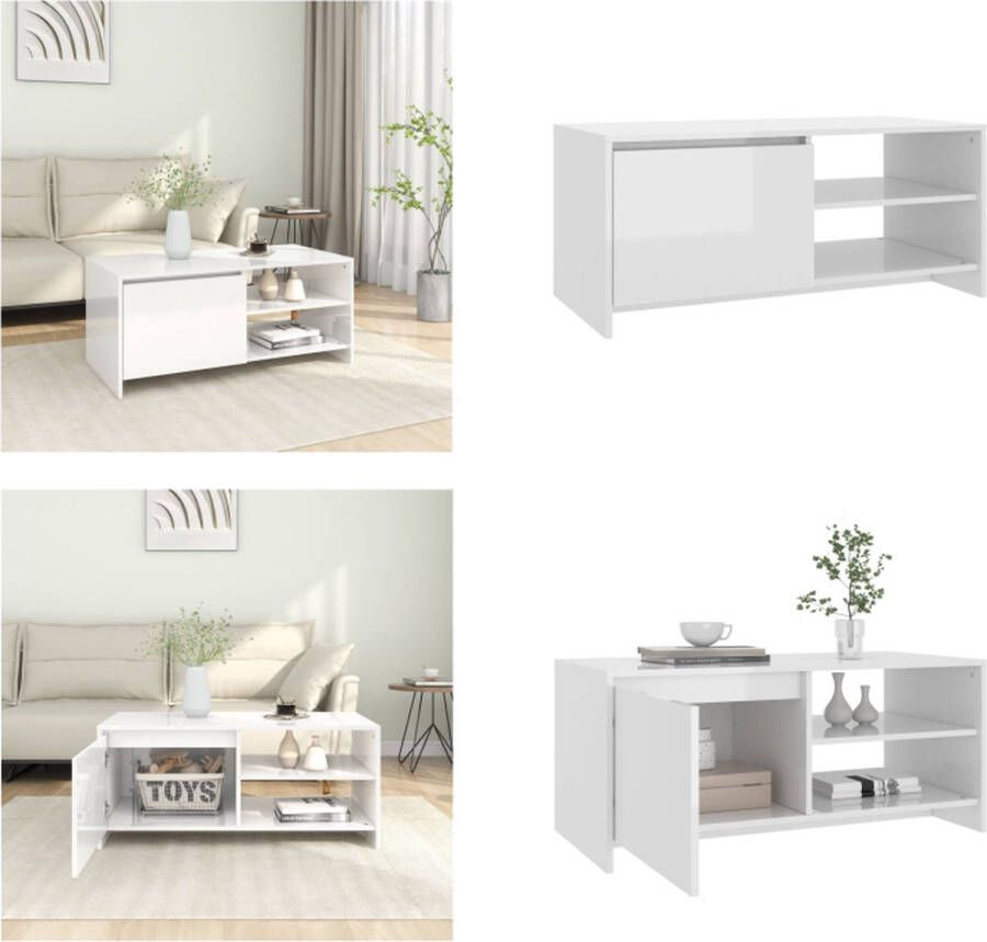 VidaXL Salontafel 102x50x45 cm bewerkt hout hoogglans wit Salontafel Salontafels Woonkamertafel Banktafel