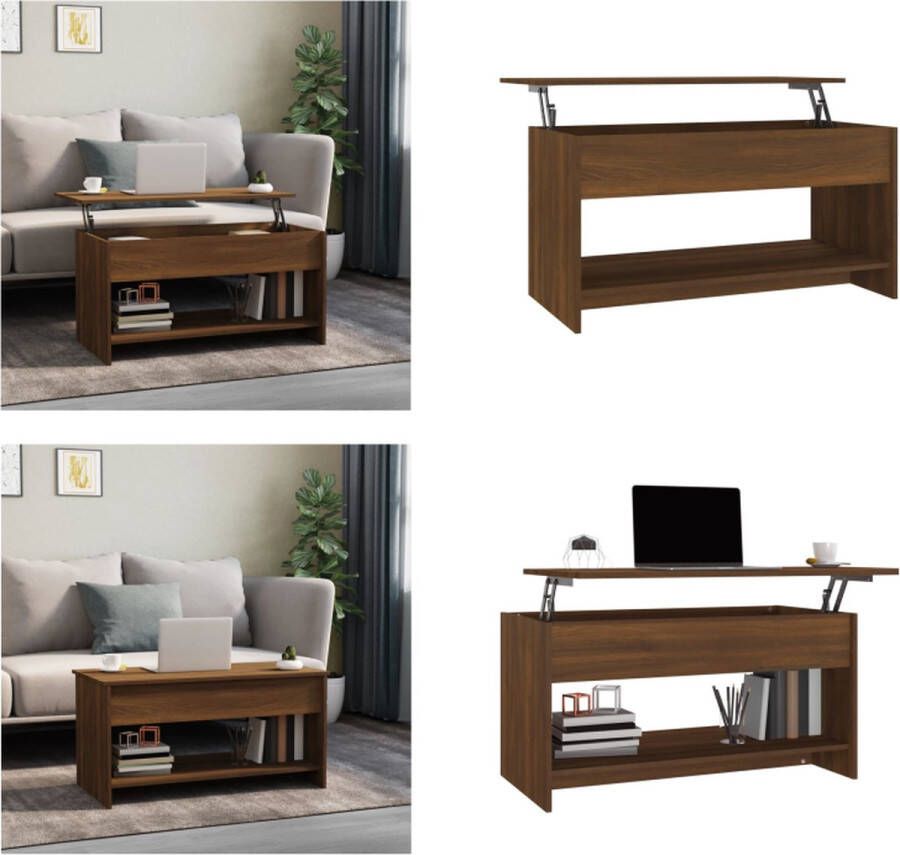 VidaXL Salontafel 102x50x52-5 cm bewerkt hout bruineikenkleurig Salontafel Salontafels Tafel Bijzettafel