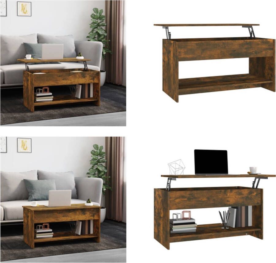 VidaXL Salontafel 102x50x52-5 cm bewerkt hout gerookt eikenkleurig Salontafel Salontafels Tafel Bijzettafel