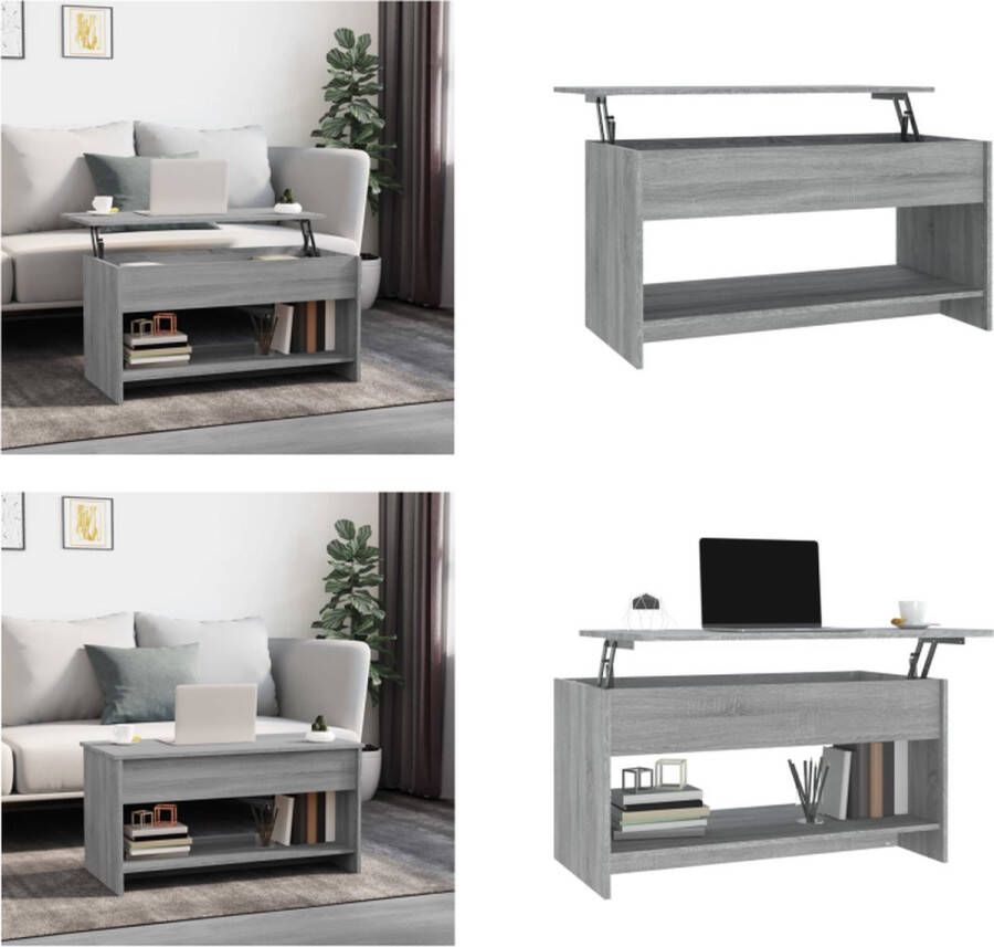 VidaXL Salontafel 102x50x52-5 cm bewerkt hout grijs sonoma eikenkleur Salontafel Salontafels Tafel Bijzettafel