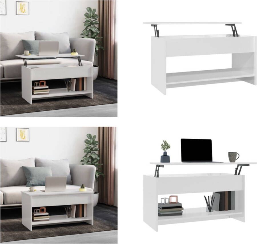 VidaXL Salontafel 102x50x52-5 cm bewerkt hout hoogglans wit Salontafel Salontafels Tafel Bijzettafel