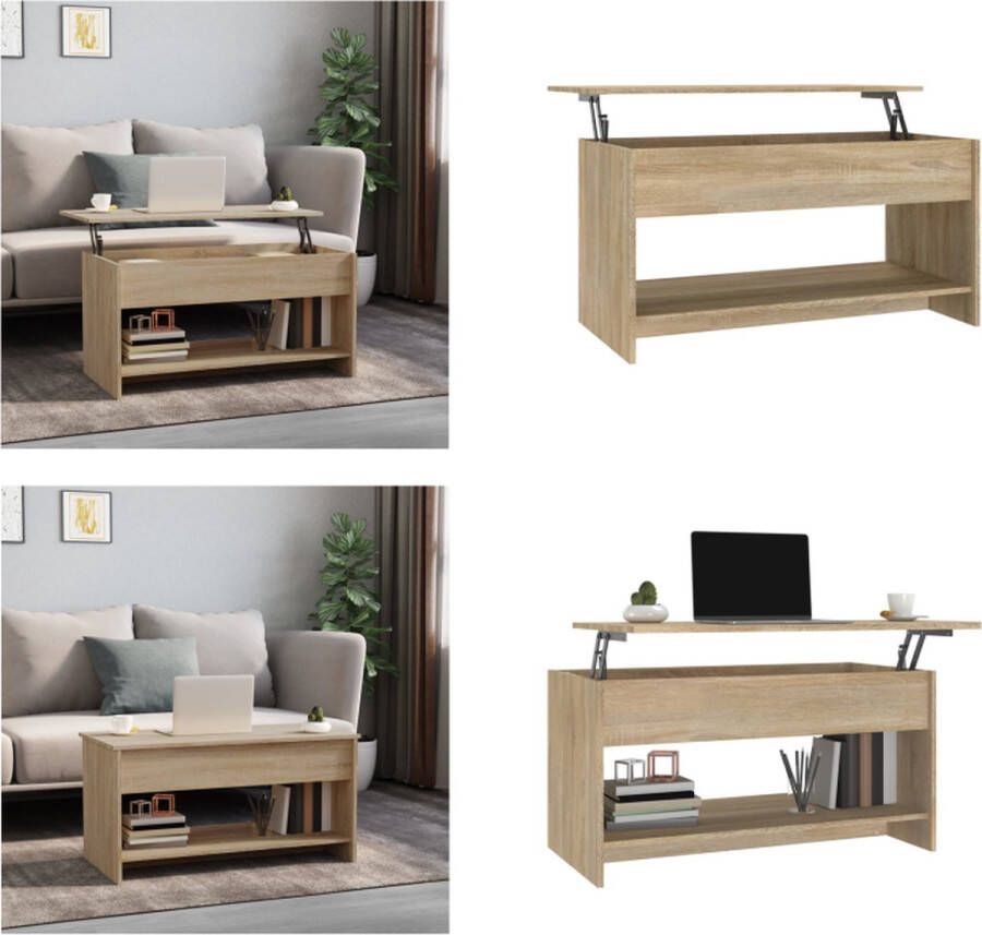 VidaXL Salontafel 102x50x52-5 cm bewerkt hout sonoma eikenkleurig Salontafel Salontafels Tafel Bijzettafel