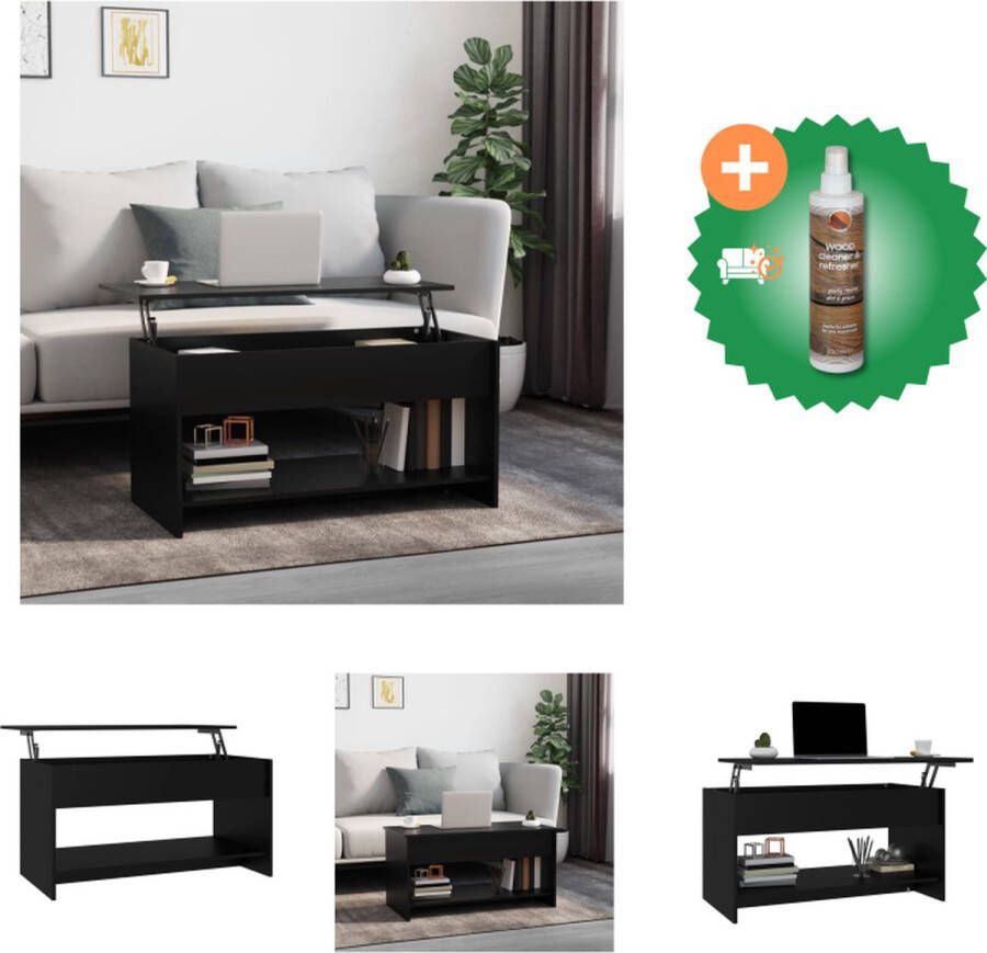 VidaXL Salontafel 102x50x52-5 cm bewerkt hout zwart Tafel Inclusief Houtreiniger en verfrisser