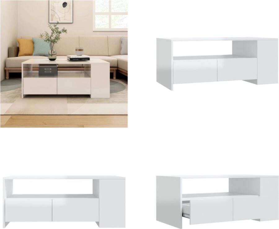 VidaXL Salontafel 102x55x42 cm bewerkt hout hoogglans wit Salontafel Salontafels Bijzettafel Tafel