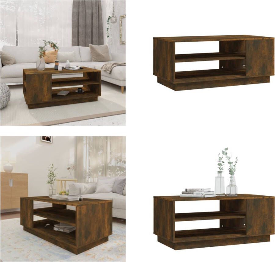 VidaXL Salontafel 102x55x43 cm bewerkt hout gerookt eikenkleurig Salontafel Salontafels Woonkamertafel Banktafel