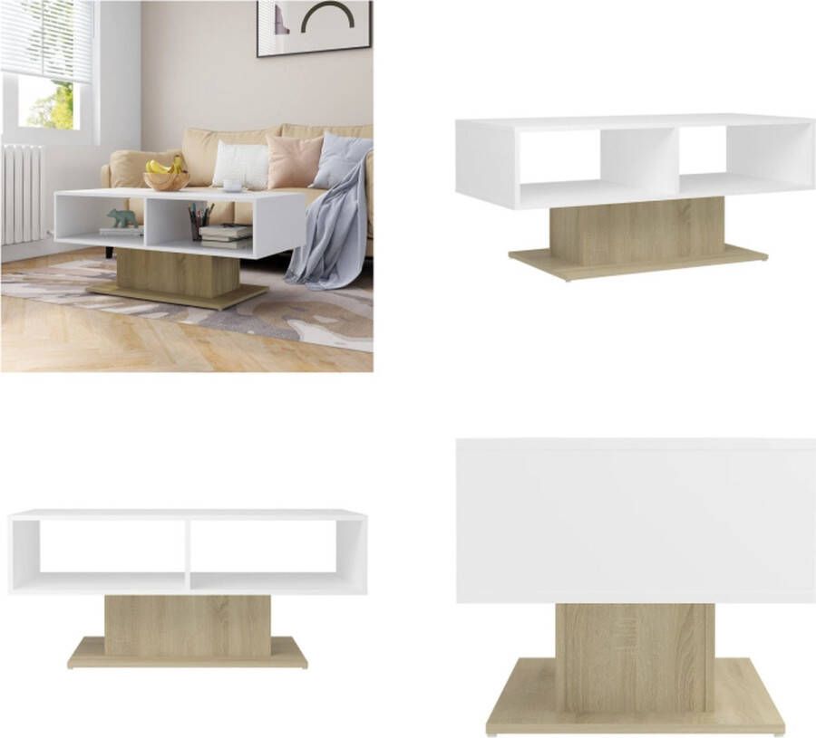 VidaXL Salontafel 103-5x50x44-5 cm spaanplaat wit en sonoma eikenkleurig Salontafel Salontafels Koffietafel Koffietafels