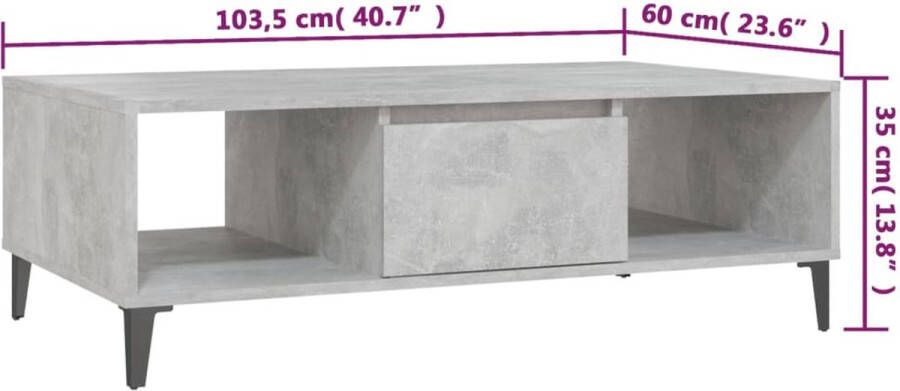 VIDAXL Salontafel 103 5x60x35 cm bewerkt hout betongrijs - Foto 3