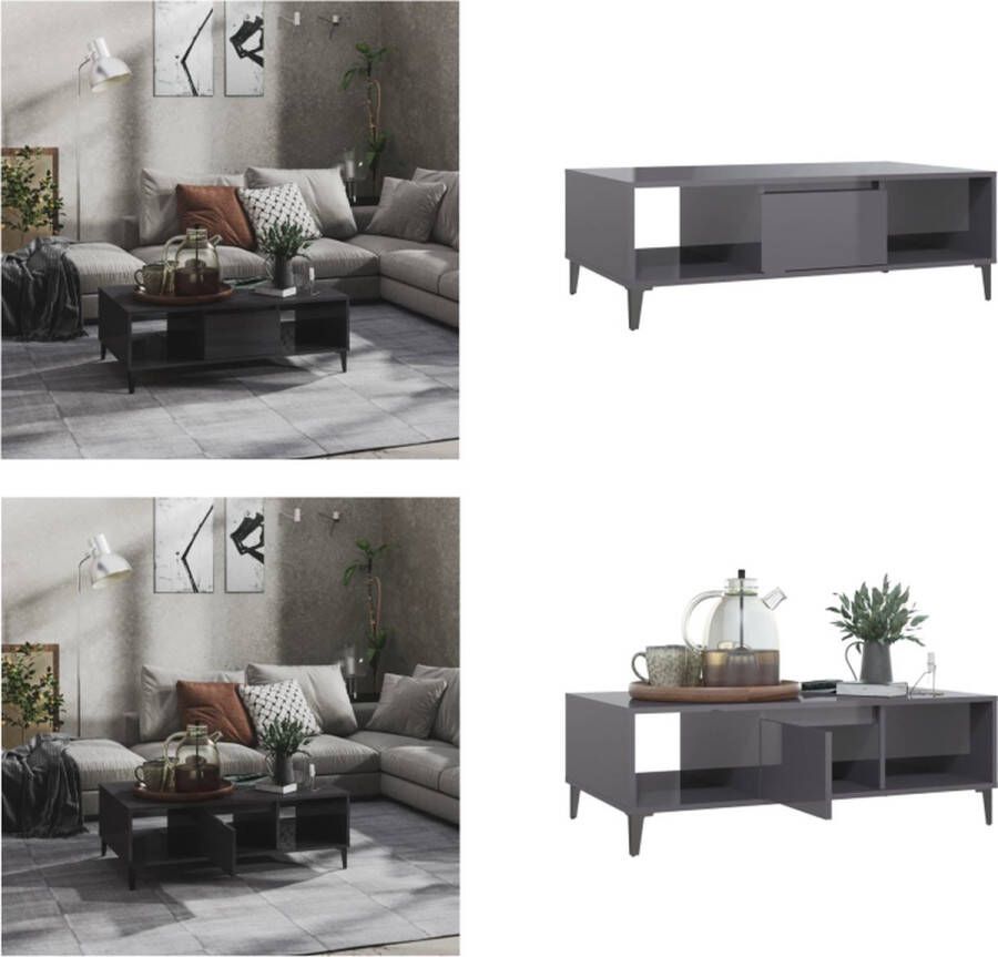 VidaXL Salontafel 103 5x60x35 cm bewerkt hout hoogglans grijs Tafel Tafels Tafeltje Tafeltjes - Foto 2