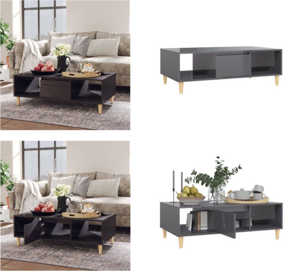 VidaXL Salontafel 103 5x60x35 cm bewerkt hout hoogglans grijs Tafel Tafels Tafeltje Tafeltjes