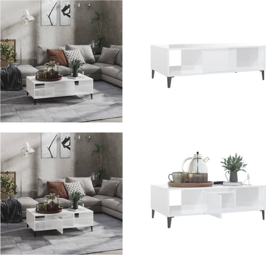 VidaXL Salontafel 103 5x60x35 cm bewerkt hout hoogglans wit Tafel Tafels Tafeltje Tafeltjes
