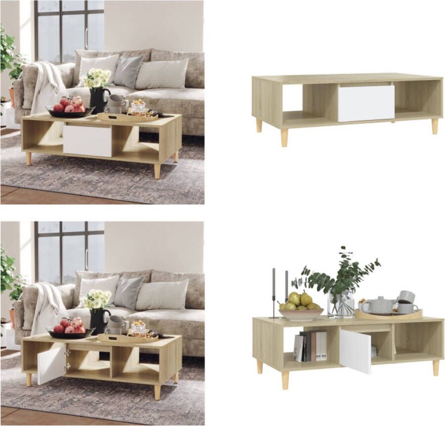 VidaXL Salontafel 103-5x60x35 cm spaanplaat wit en sonoma eikenkleurig Tafel Tafels Tafeltje Tafeltjes
