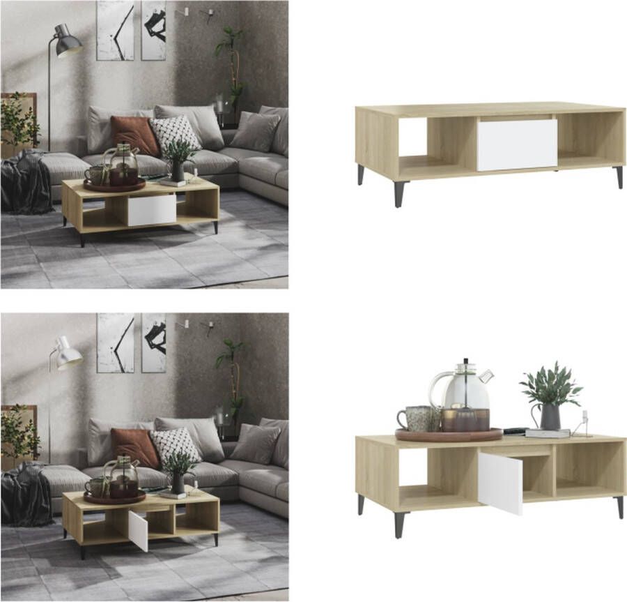 VidaXL Salontafel 103-5x60x35 cm spaanplaat wit en sonoma eikenkleurig Tafel Tafels Tafeltje Tafeltjes