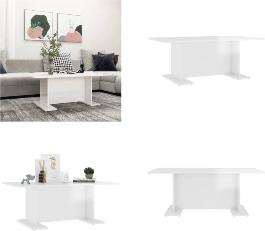 VidaXL Salontafel 103-5x60x40 cm spaanplaat hoogglans wit Salontafel Salontafels Koffietafel Koffietafels
