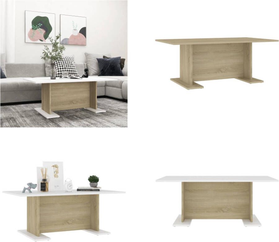 VidaXL Salontafel 103-5x60x40 cm spaanplaat wit en sonoma eikenkleurig Salontafel Salontafels Koffietafel Koffietafels