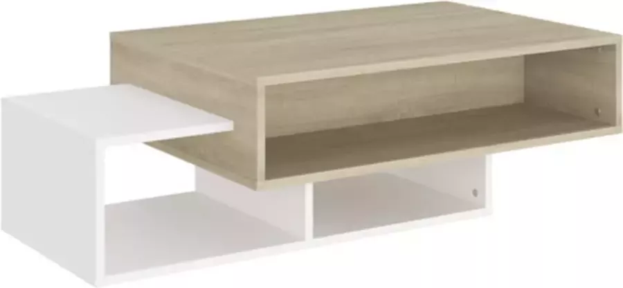 VidaXL Salontafel 105x55x32 cm spaanplaat wit en sonoma eikenkleurig - Foto 2