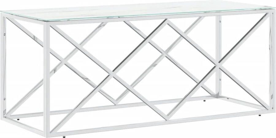 VidaXL Salontafel 110x45x45 cm Roestvrij staal & glas Salontafel Roestvrij Staal Glas Marmeren Look Zwarte Kleur Living Room Furniture Meubilair