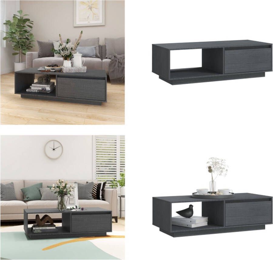 VidaXL Salontafel 110x50x33-5 cm massief grenenhout grijs Salontafel Salontafels Tafel Tafels