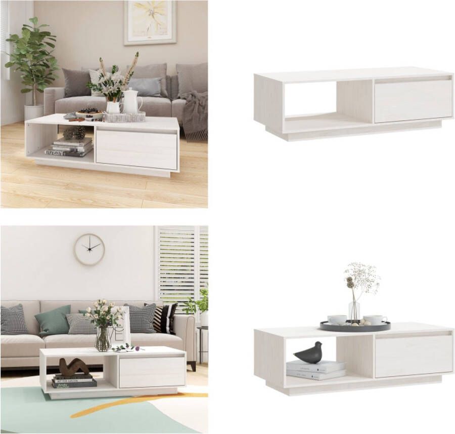 VidaXL Salontafel 110x50x33 5 cm massief grenenhout wit Salontafel Salontafels Tafel Tafels