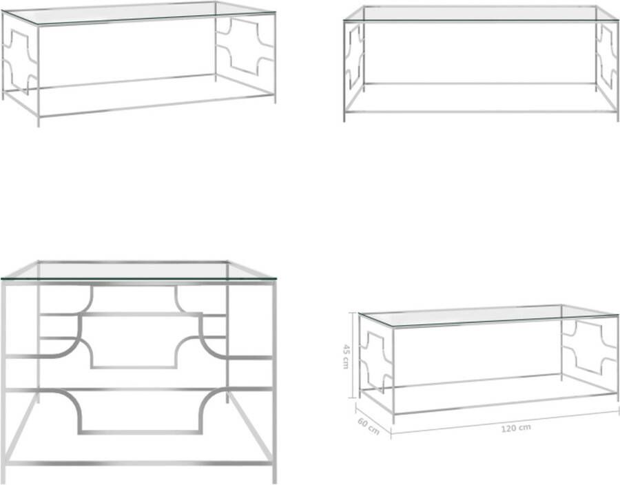 VidaXL Salontafel 120x60x45 cm roestvrij staal en glas zilverkleurig Theetafel Theetafels Theetafeltje Theetafeltjes
