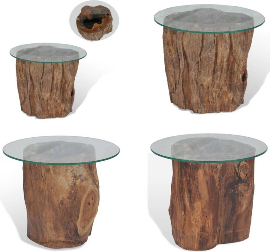 VidaXL -Salontafel-50x40-cm-teakhout-en-glas - Foto 4