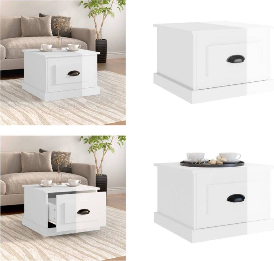 VidaXL Bijzettafel Salontafel 50x50x35 cm bewerkt hout hoogglans wit Houten Salontafel Witte Salontafel Moderne Salontafel - Foto 3