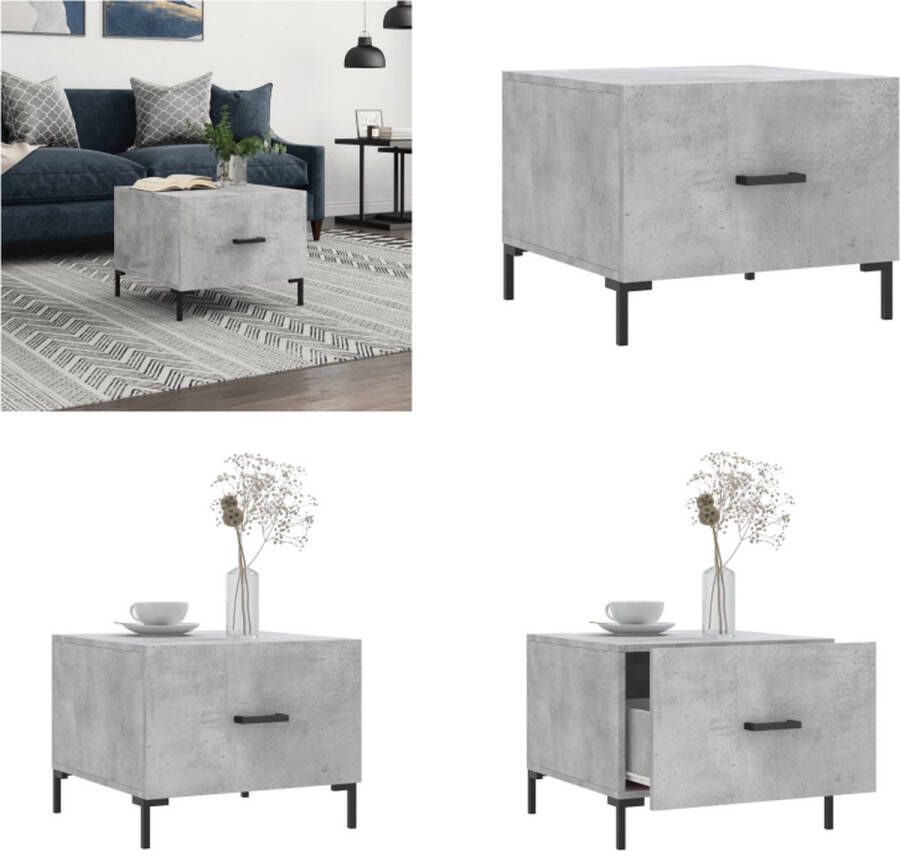 The Living Store Salontafel Betongrijs Hout IJzer 50 x 50 x 40 cm Met lade Salontafel Beton Grijs Houten Salontafel Bijzettafel Koffietafel - Foto 4