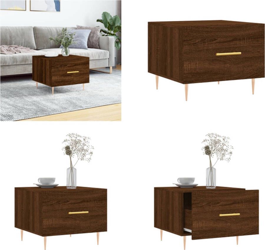 VidaXL Salontafel 50x50x40 cm bewerkt hout bruin eikenkleur Salontafel Bijzettafel Houten Salontafel Bruin Salontafel Met Lade Eiken Meubilair Salontafel Salontafels Bijzettafel Banktafel - Foto 4