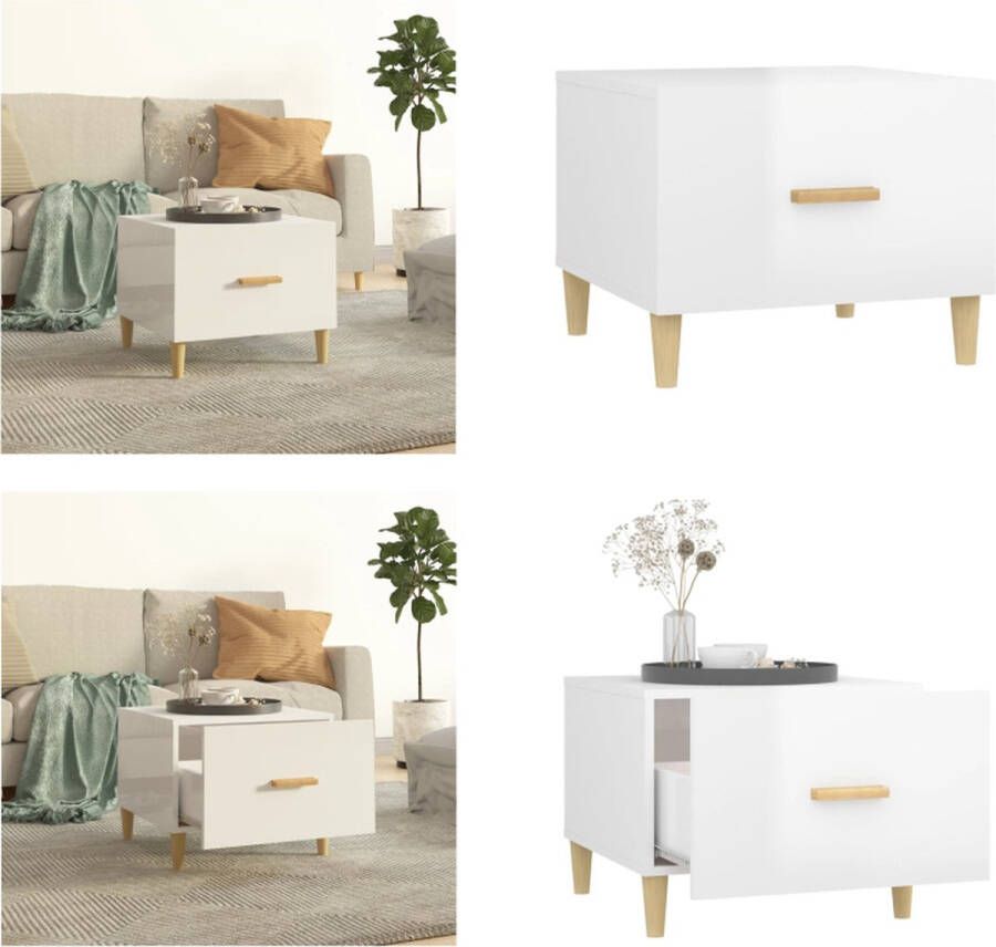 VidaXL Salontafel 50x50x40 cm bewerkt hout hoogglans wit Salontafel Salontafels Tafel Bijzettafel