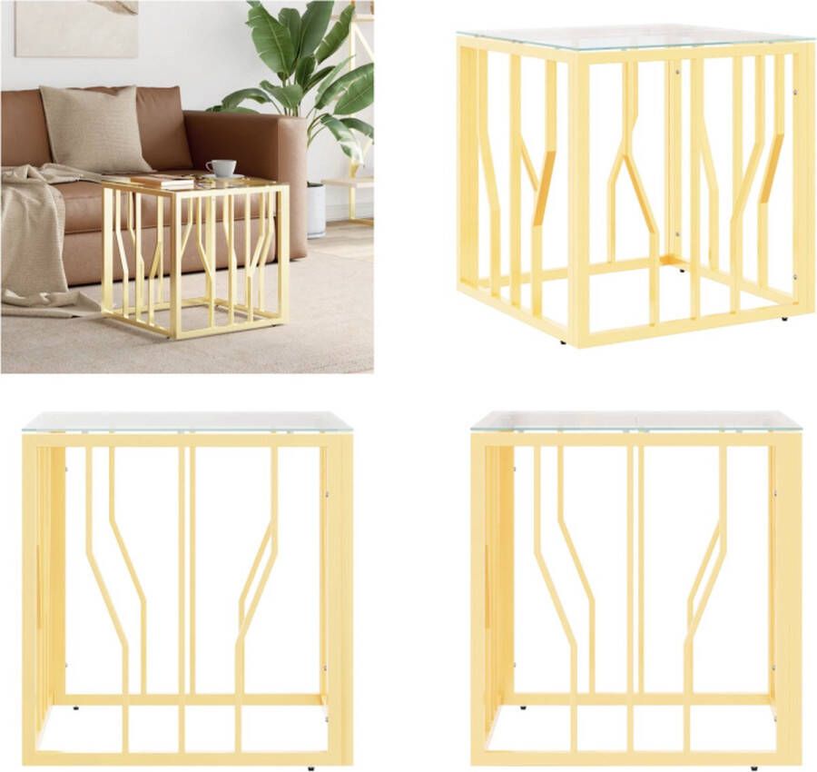 VidaXL -Salontafel-50x50x50-cm-roestvrij-staal-en-glas-goudkleurig - Foto 3