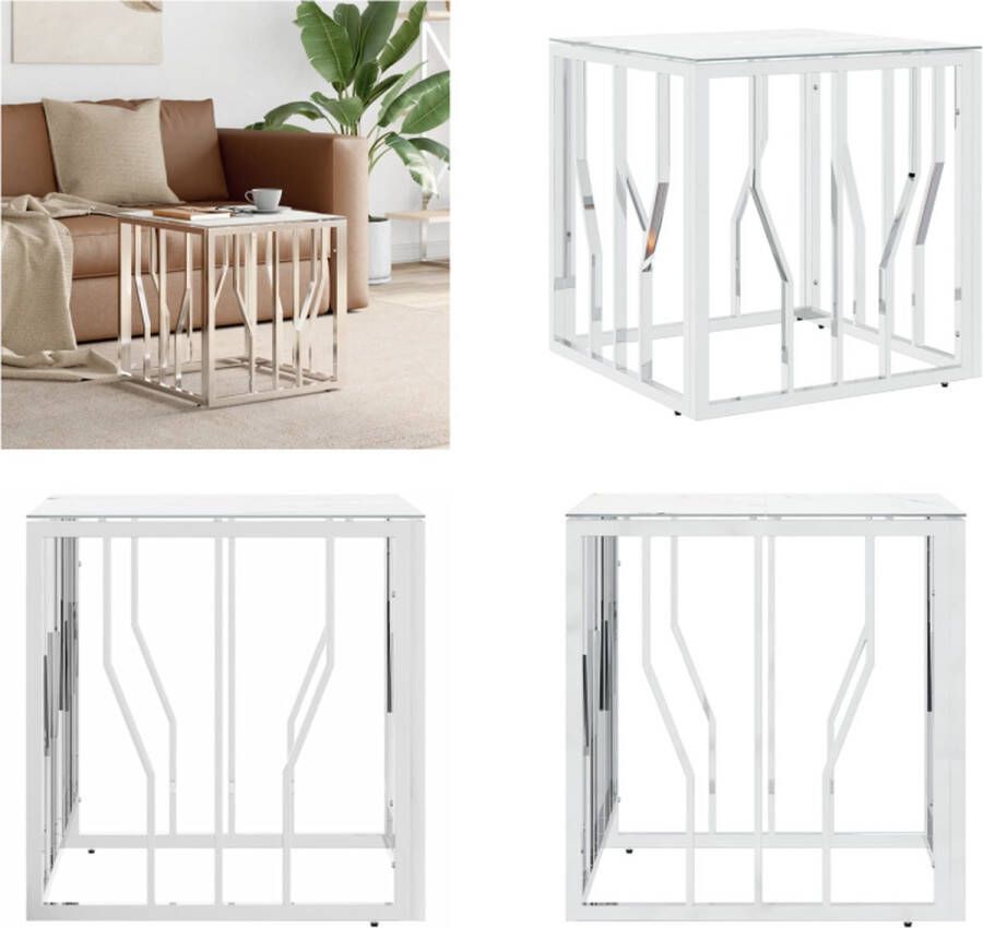 VidaXL -Salontafel-50x50x50-cm-roestvrij-staal-en-glas-zilverkleurig Salontafel Salontafels Bijzettafel Banktafel