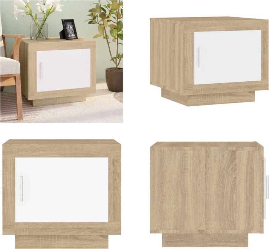 VidaXL Salontafel 51x50x45 cm bewerkt hout wit en sonoma eikenkleurig Salontafel Salontafels Bijzettafel Tafel