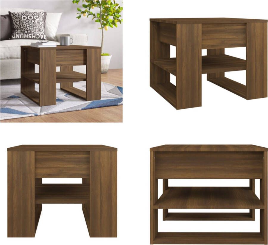 VidaXL Salontafel 55-5x55x45 cm bewerkt hout bruineikenkleurig Salontafel Salontafels Bijzettafel Tafel