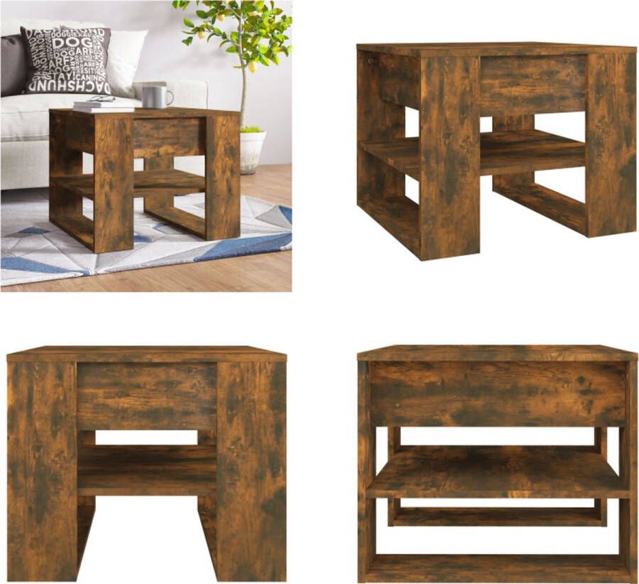 VidaXL Salontafel 55-5x55x45 cm bewerkt hout gerookt eikenkleurig Salontafel Salontafels Bijzettafel Tafel