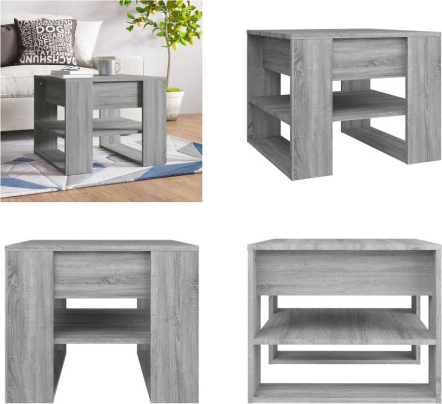 VidaXL Salontafel 55-5x55x45 cm bewerkt hout grijs sonoma eikenkleurig Salontafel Salontafels Bijzettafel Tafel