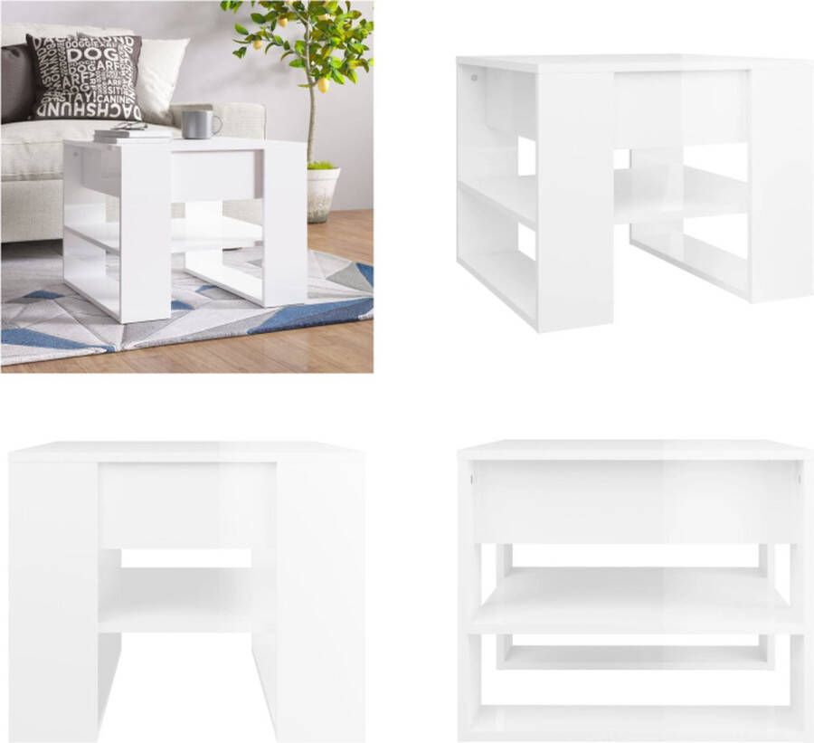 VidaXL Salontafel 55-5x55x45 cm bewerkt hout hoogglans wit Salontafel Salontafels Bijzettafel Tafel