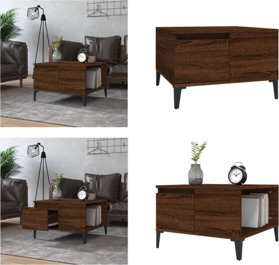 VidaXL -Salontafel-55x55x36-5-cm-bewerkt-hout-bruin-eikenkleur Salontafel Salontafels Tafel Bijzettafel