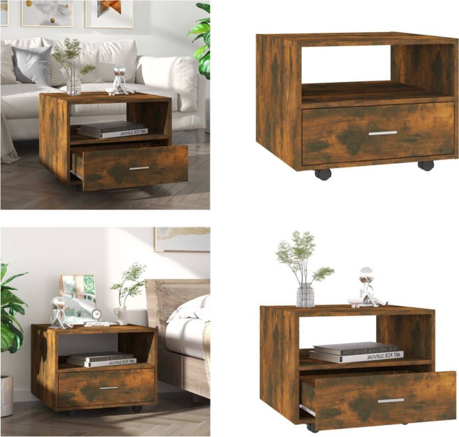 VidaXL Salontafel 55x55x40 cm bewerkt hout gerookt eikenkleurig Salontafel Salontafels Bijzettafel Tafel