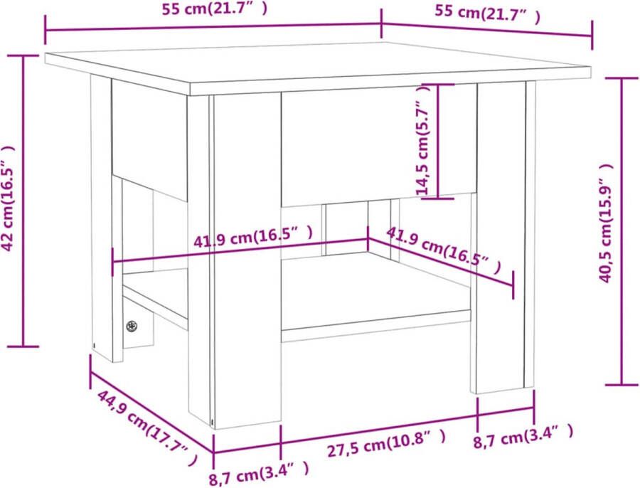 VidaXL Salontafel 55x55x42 cm bewerkt hout grijs sonoma eikenkleurig - Foto 3