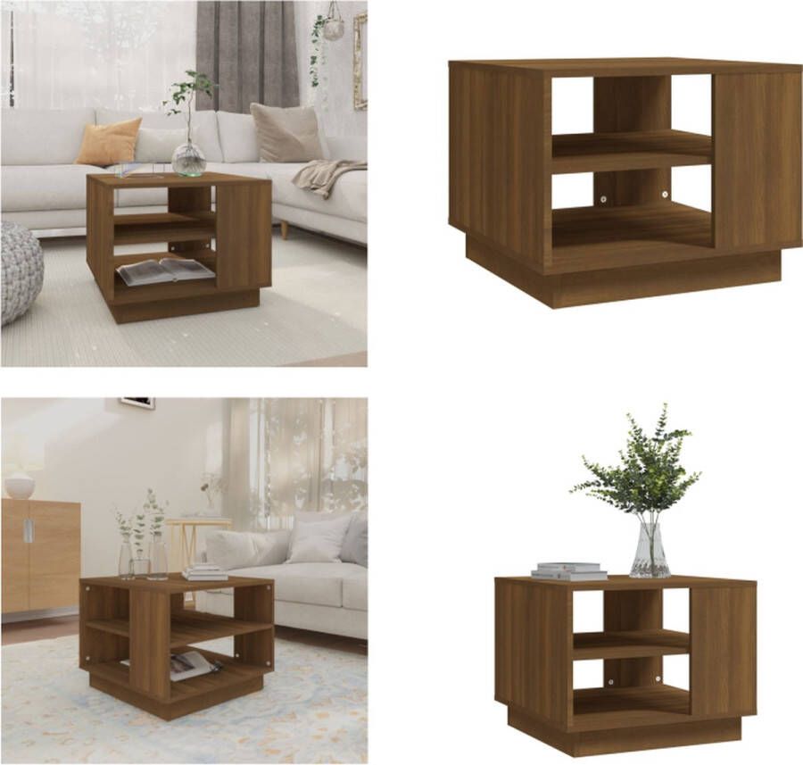 VidaXL Salontafel 55x55x43 cm bewerkt hout bruin eikenkleur Salontafel Salontafels Woonkamertafel Banktafel