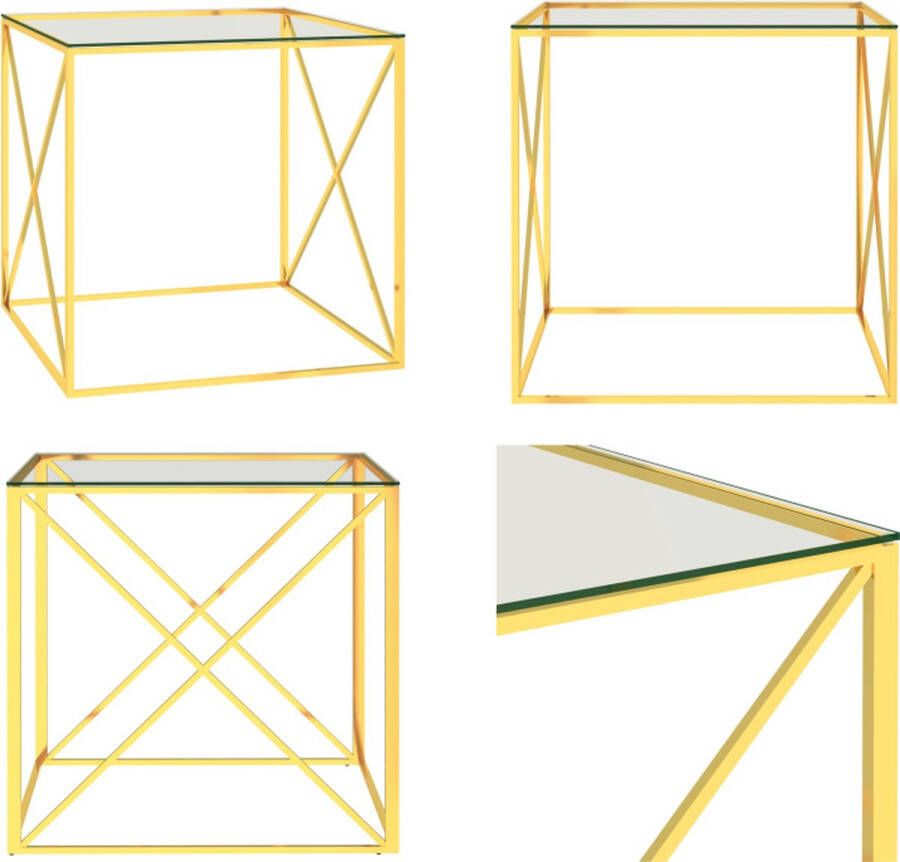 VidaXL Salontafel 55x55x55 cm roestvrij staal en glas goudkleurig Theetafel Theetafels Theetafeltje Theetafeltjes