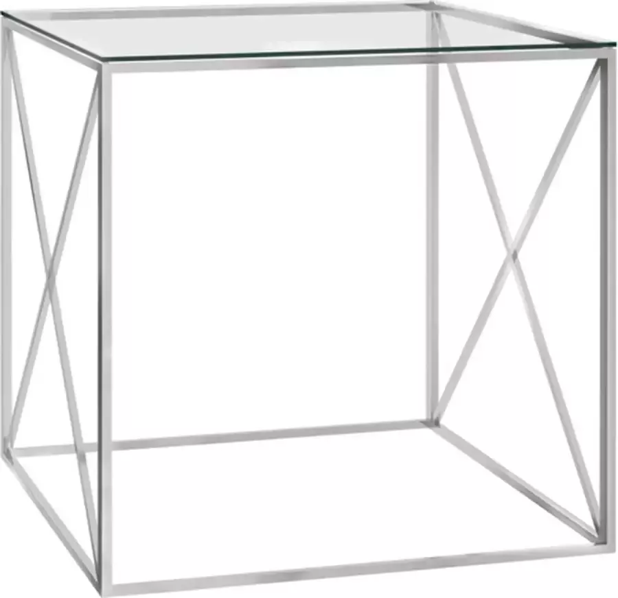 VidaXL -Salontafel-55x55x55-cm-roestvrij-staal-en-glas-zilverkleurig - Foto 2