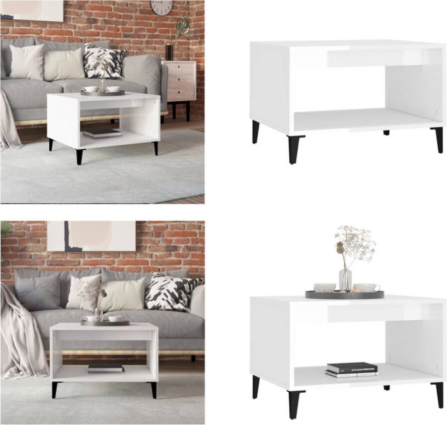 VidaXL Salontafel 60x50x40 cm bewerkt hout hoogglans wit Salontafel Salontafels Tafel Bijzettafel