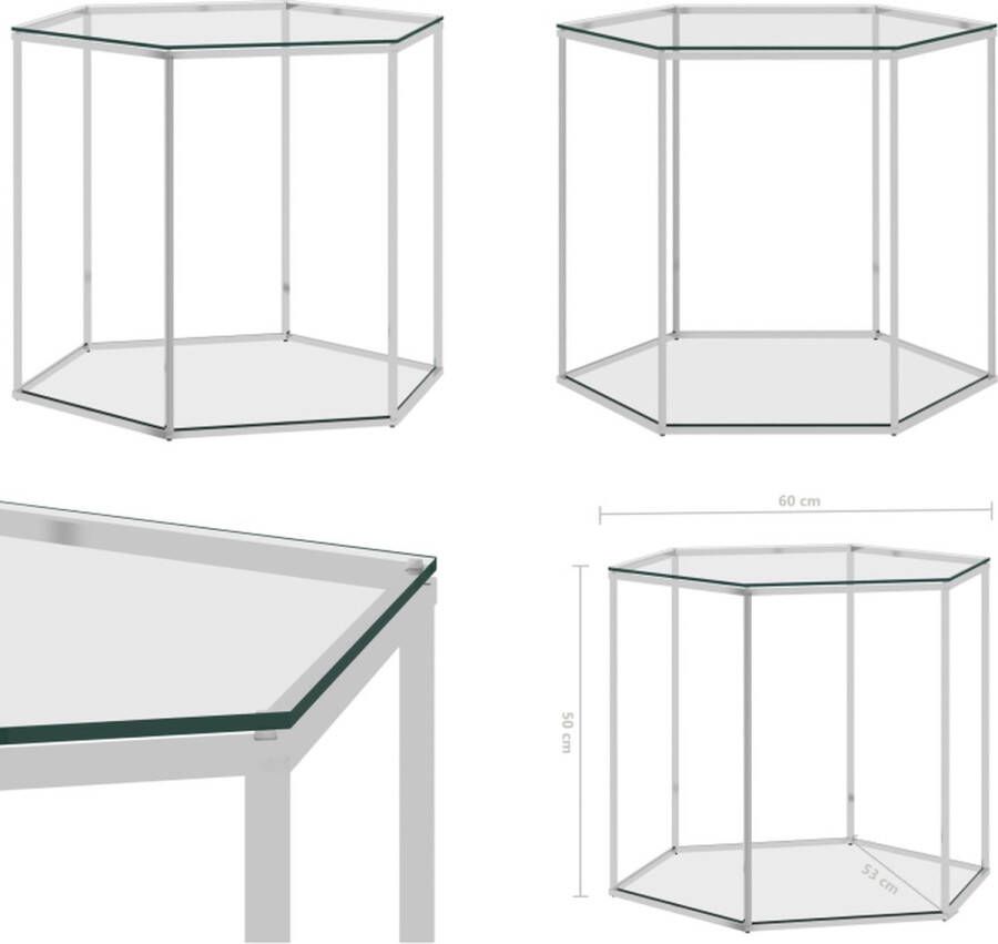 VidaXL Salontafel 60x53x50 cm roestvrij staal en glas zilverkleurig Salontafel Salontafels Theetafel Theetafels