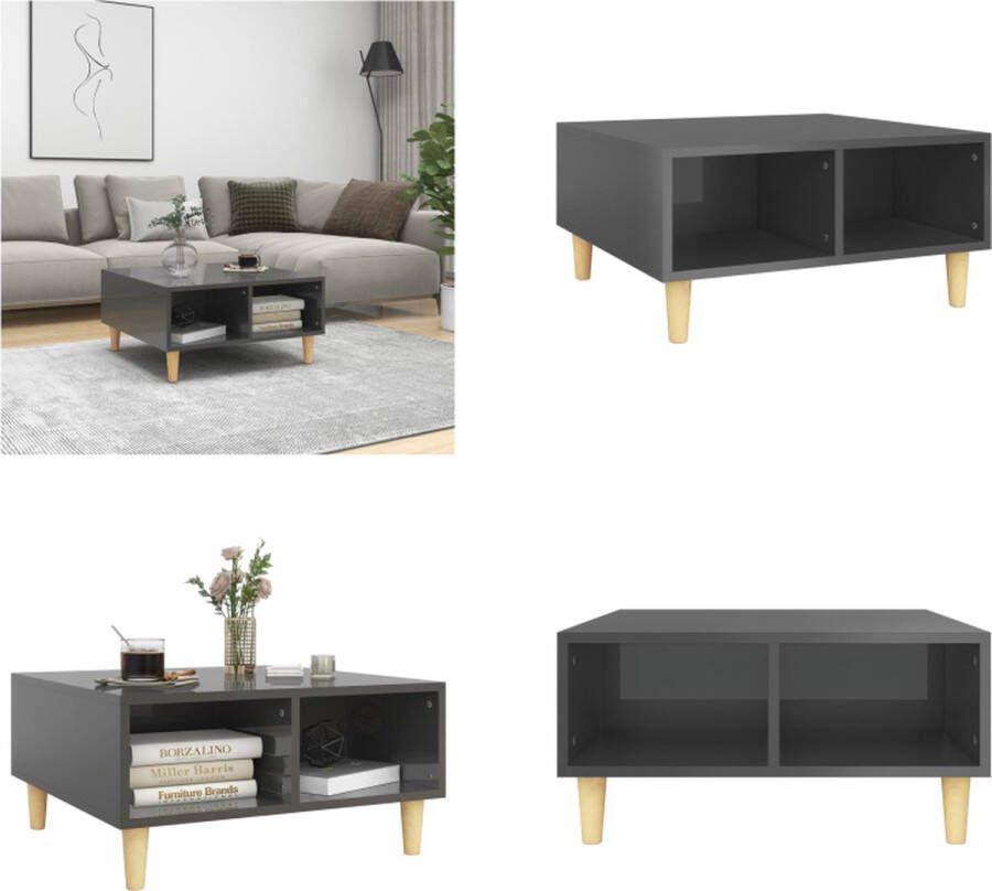 VidaXL Salontafel 60x60x30 cm bewerkt hout hoogglans grijs Tafel Tafels Tafeltje Tafeltjes - Foto 2